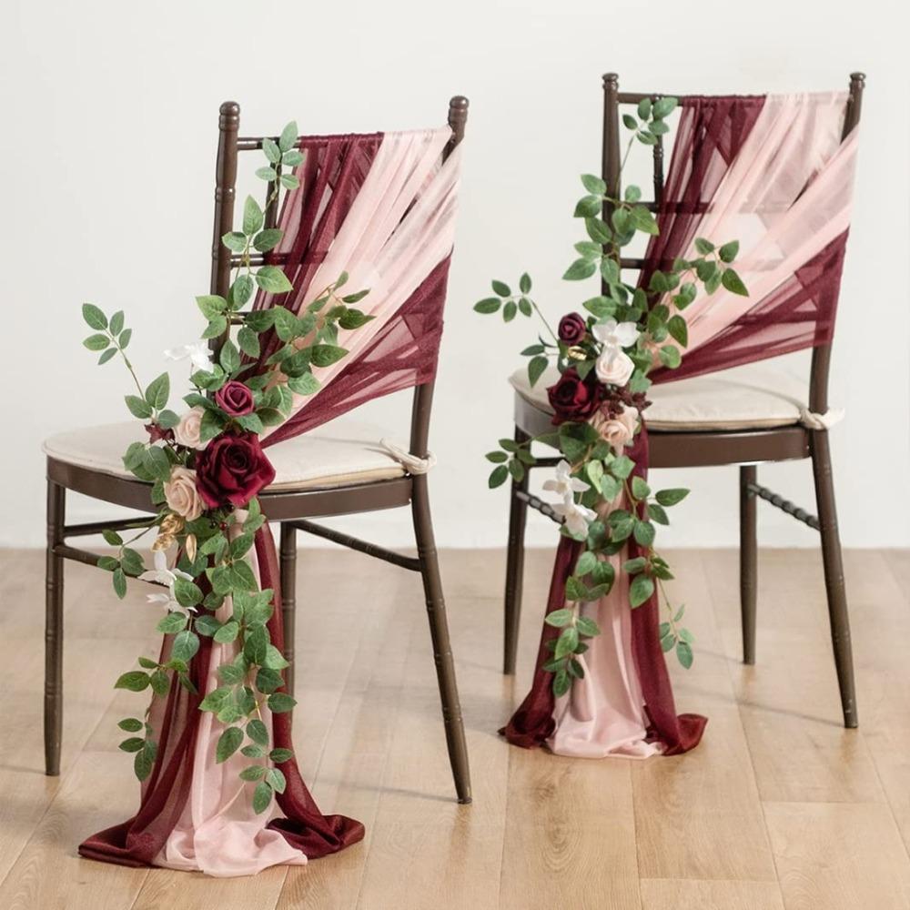 Artificial Rose Greenery Swag for Wedding Chair Pew & Aisle | Ceremony Backdrop Floral Decoration in Orange Pink Purple White Blue