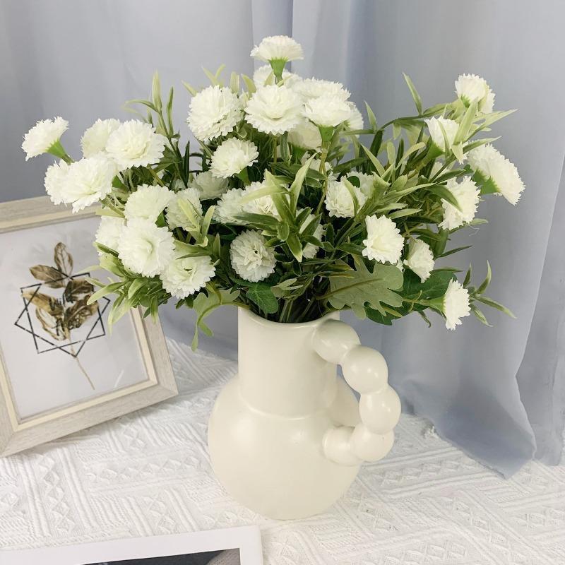 Artificial Carnation Bouquet 4pcs White | Countryside Style Mother's Day Home Decor Birthday & Anniversary Gift