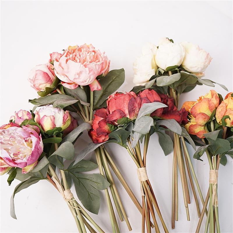 Faux Peony Bouquet 7 Stems per Bundle | Wedding Bridal Bouquet Valentine's Day & Home Decor in Pink Orange Purple White Red