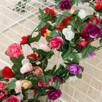 Artificial Rose Vine Hanging Garland with Green Leaves 5pcs | Wedding Birthday Christmas Wall Arch Party & Home Decor in 8 Colors