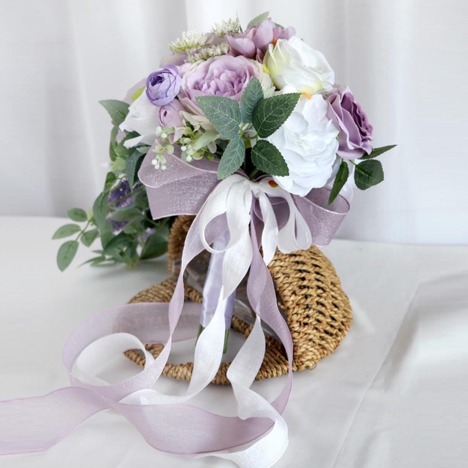 Cascading Rose Bridal Bouquet Purple & Ivory | Wedding Ceremony Anniversary Bridal Shower & Formal Decor