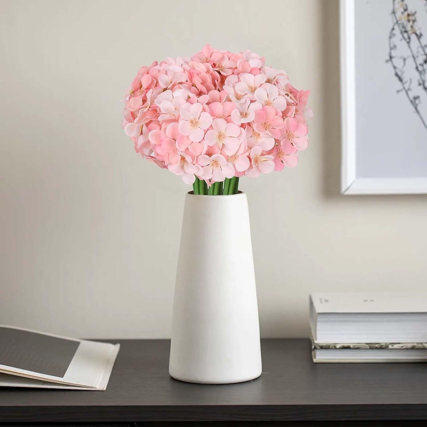 Artificial Hydrangea Bouquet 4 Packs 28 Stems | Wedding Centerpiece Baby Shower Home & Party Decor in Blue Pink Red White Champagne