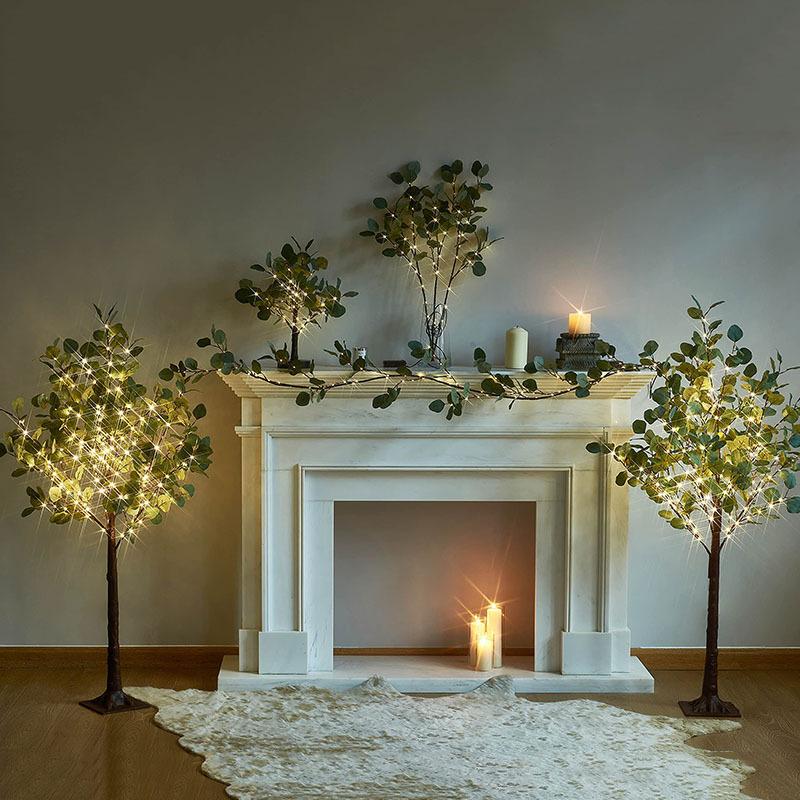 Battery Operated Lighted Olive Garland with Fairy Lights | Christmas Fireplace Mantle Indoor & Outdoor Decor Style A B