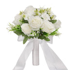 Artificial Rose Bridal Bridesmaid Bouquet | Wedding Church Valentine's Day in Champagne White