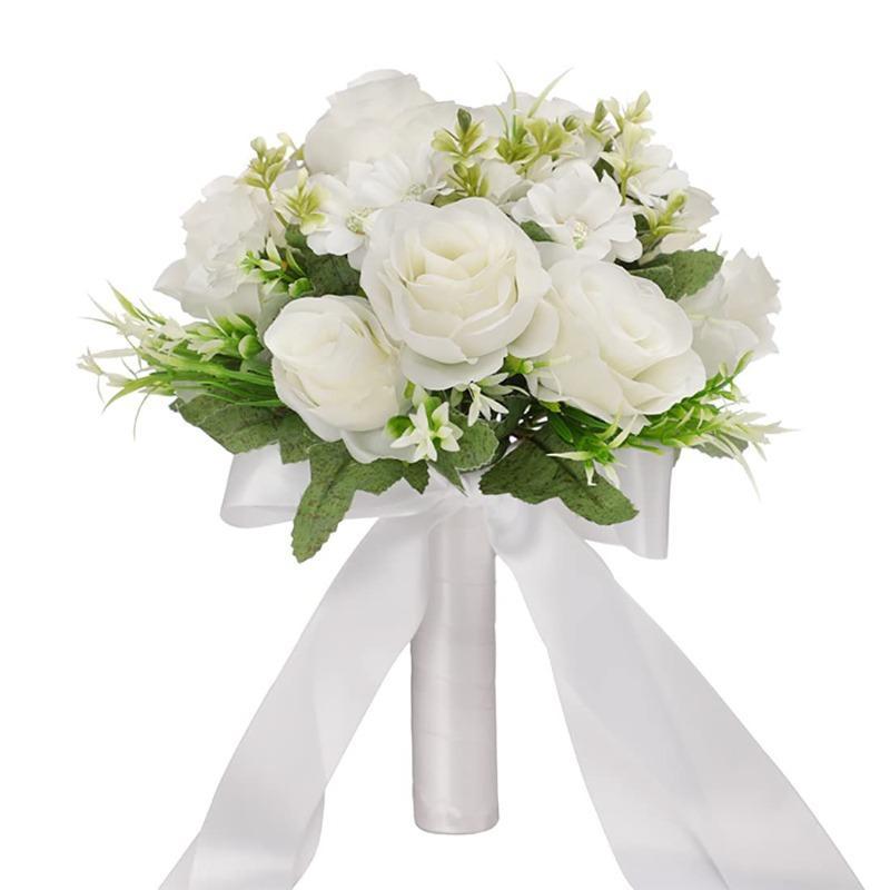 Artificial Rose Bridal Bridesmaid Bouquet | Wedding Church Valentine's Day in Champagne White