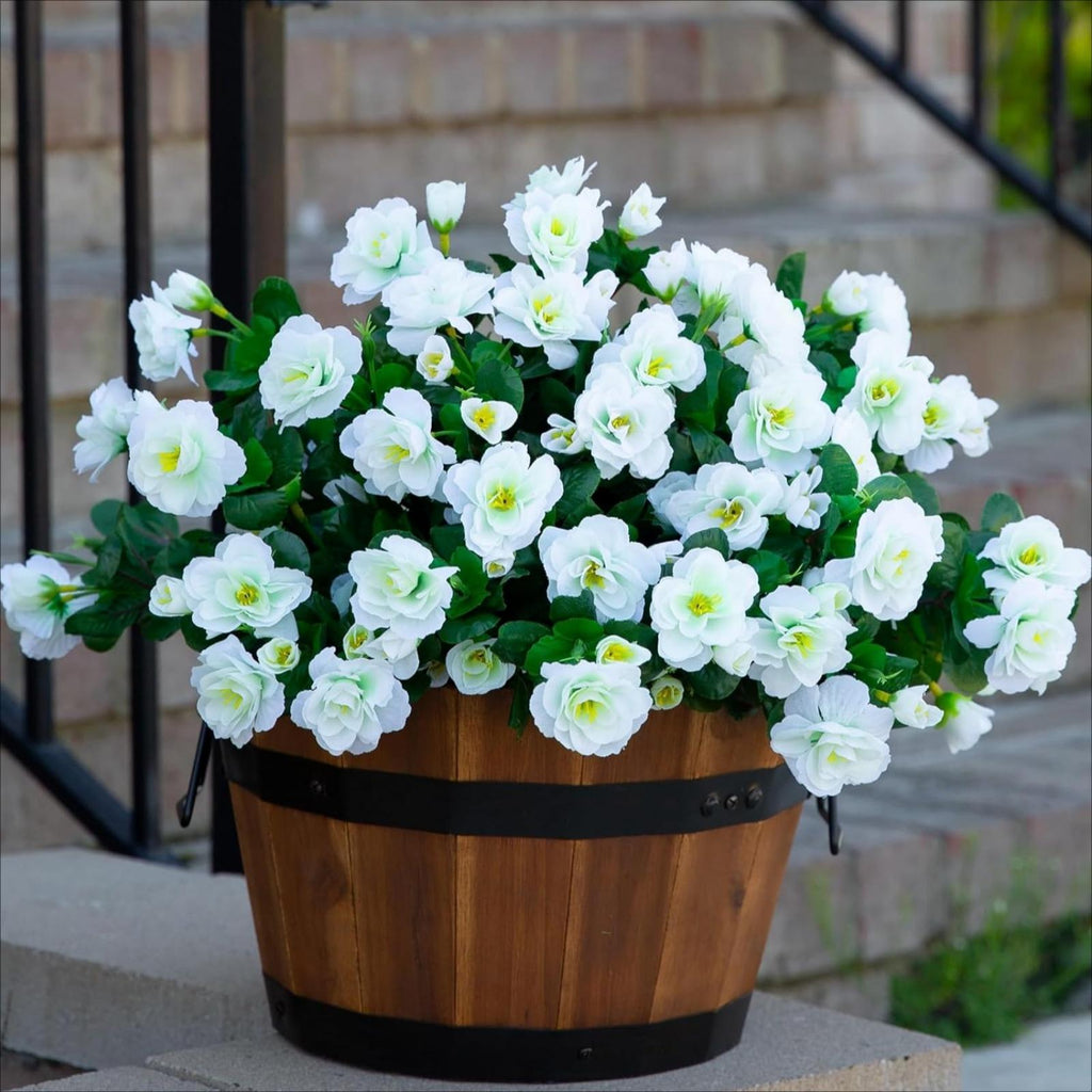 Outdoor Artificial Camellia Plants Set of 6 | Weather-Resistant Decorative Flowers for Porch Patio Garden & Entryway in White Pink Red Yellow