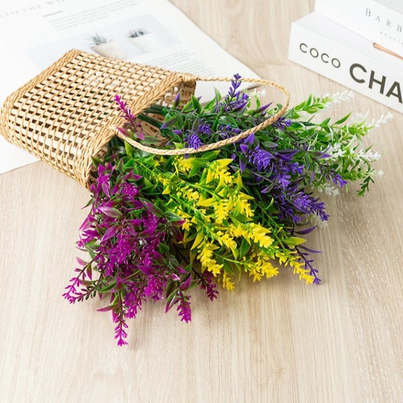 Artificial Lavender Flower Stems 6pcs | Realistic Faux Lavender for Home Bedroom Office & Commercial Display Decor in Purple Pink Green Yellow