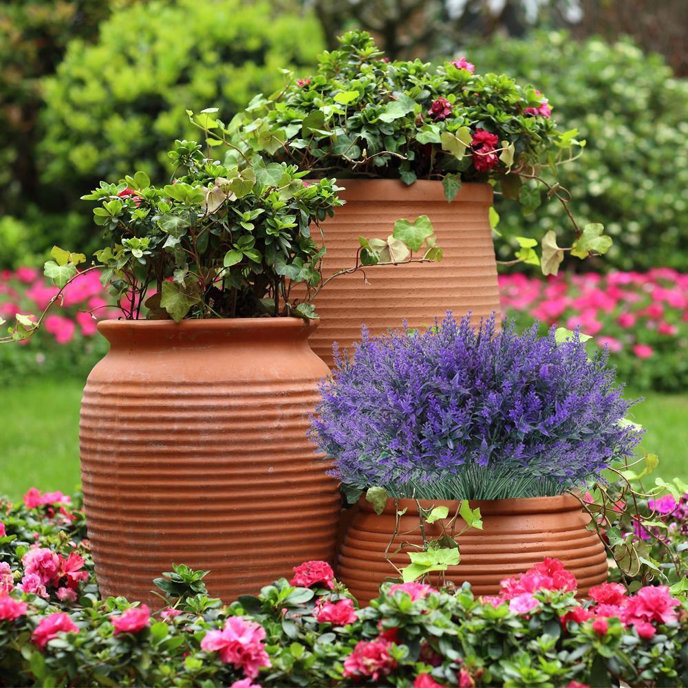 UV Resistant Artificial Lavender Flowers | Outdoor Indoor Hanging Flowerpot Patio Garden & Home Decor in White Purple Pink