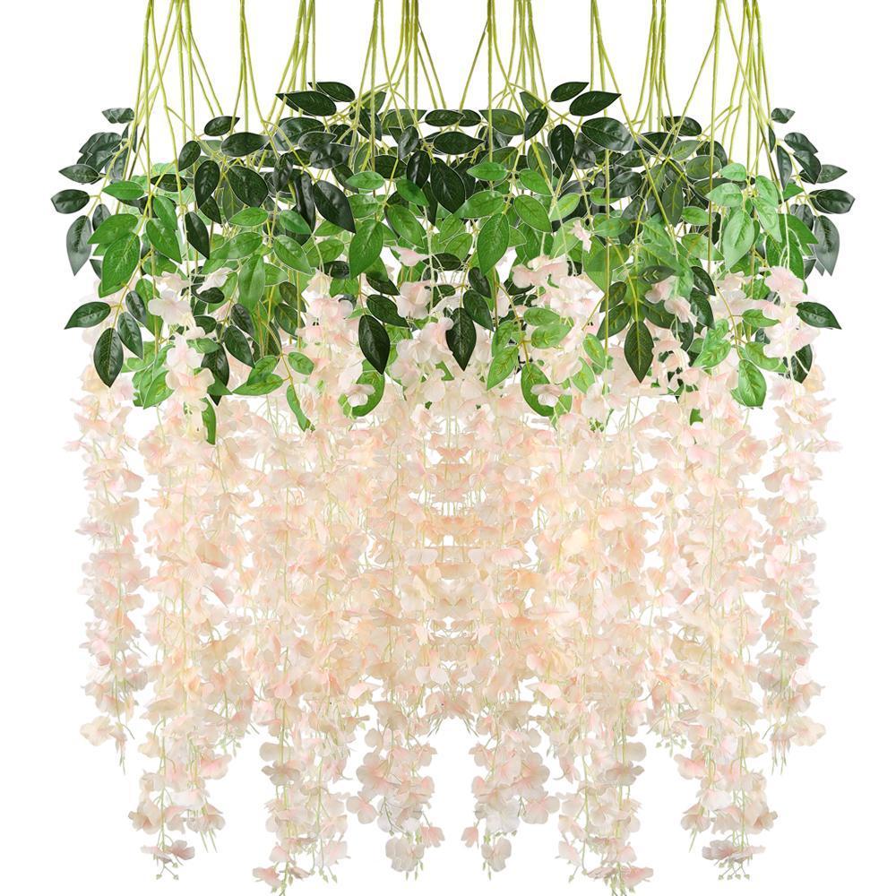 Artificial Wisteria Vine Garland 12pcs 3.6ft | Wedding Arch Garden Home & Party Decor in White Purple Pink Blue 7 Colors