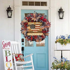 4th of July Wreath for Front Door | Patriotic American Flag Burlap Design in Red White Blue Farmhouse Decor
