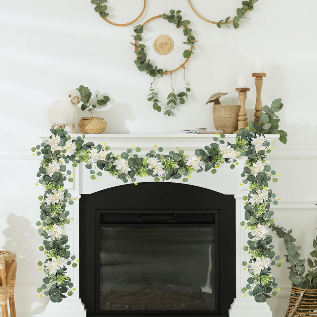 Dahlia Flower Vine Hanging Floral Garland | Wedding Arch Bedroom Home Wall Backdrop & Room Decor in White
