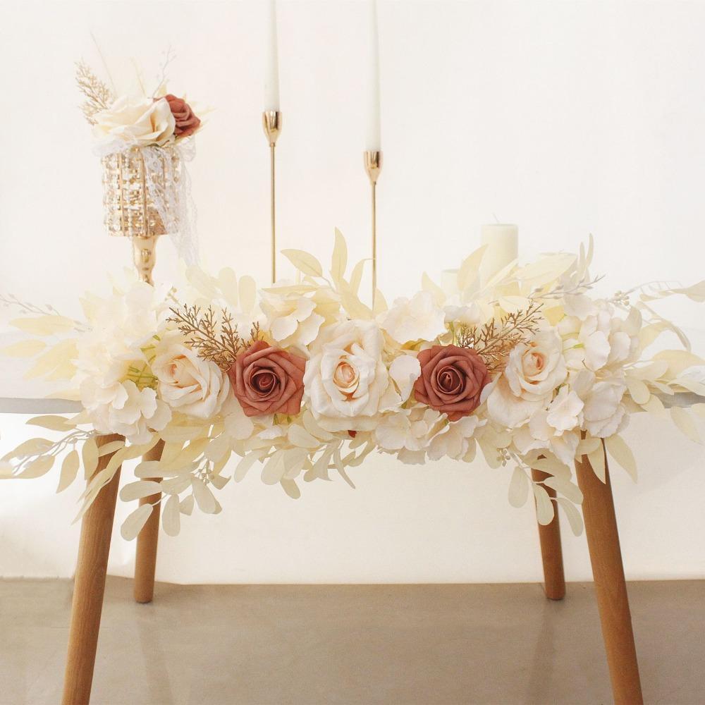 DIY wedding arch with artificial flowers for ceremony welcome sign decor