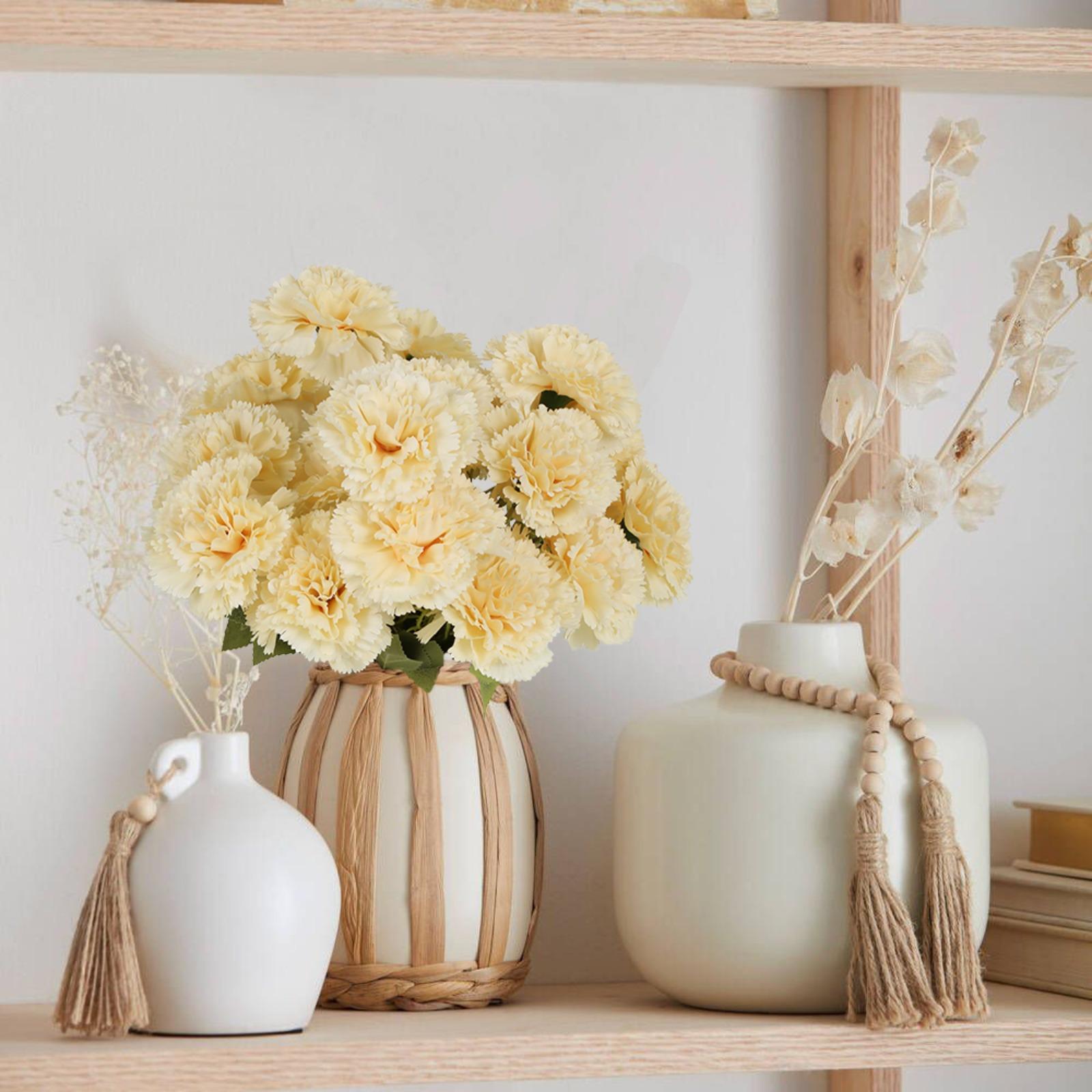 7-Head Artificial Carnation Stems | DIY Wedding Bouquet Table Centerpiece & Home Party Decor in White Pink Red Champagne Yellow Purple
