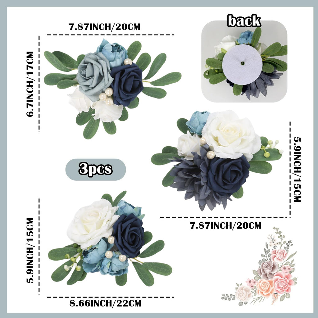 Terracotta Artificial Floral Cake Toppers 3pcs | Wedding Birthday Anniversary & Party Decor in White Blue Purple Orange