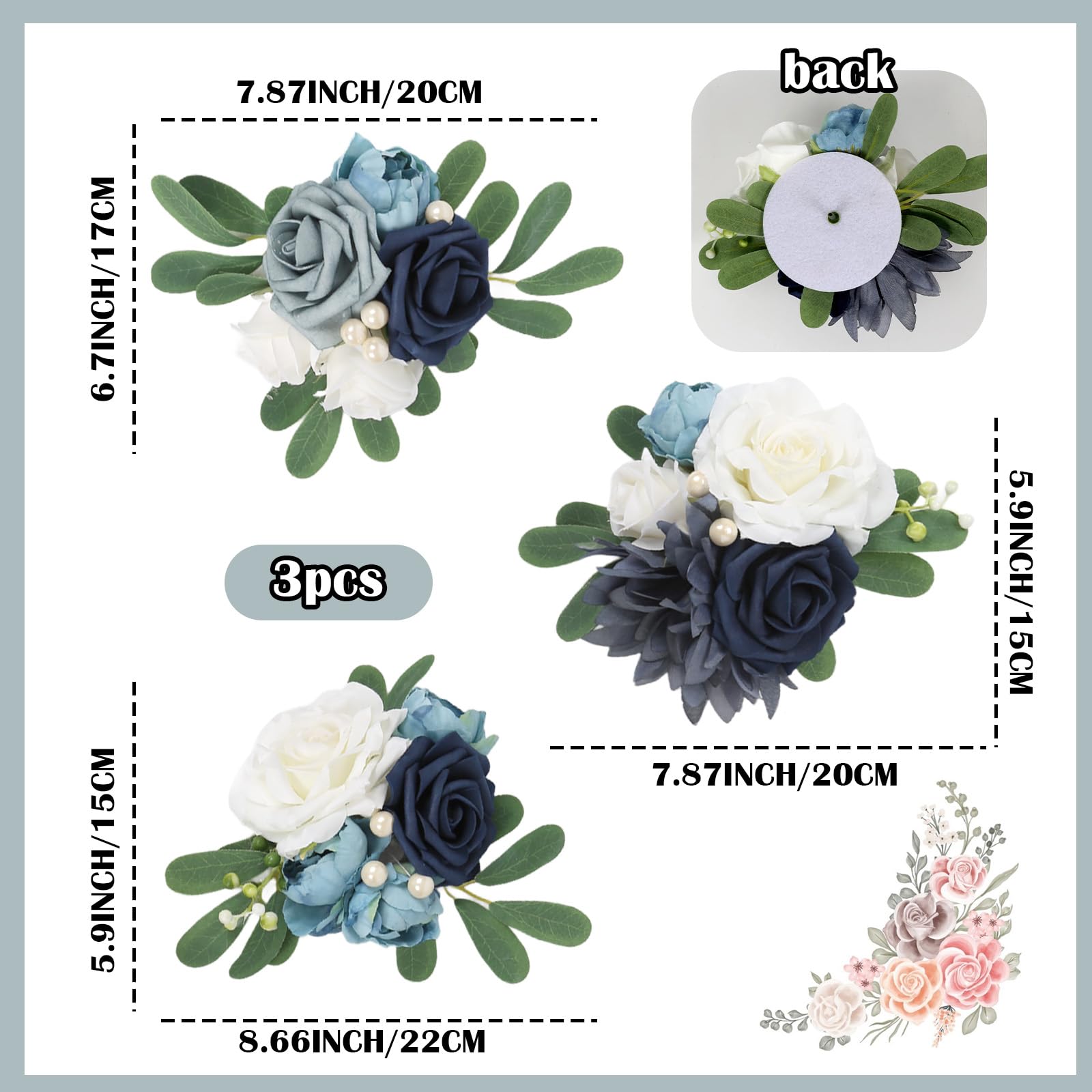 Terracotta Artificial Floral Cake Toppers 3pcs | Wedding Birthday Anniversary & Party Decor in White Blue Purple Orange