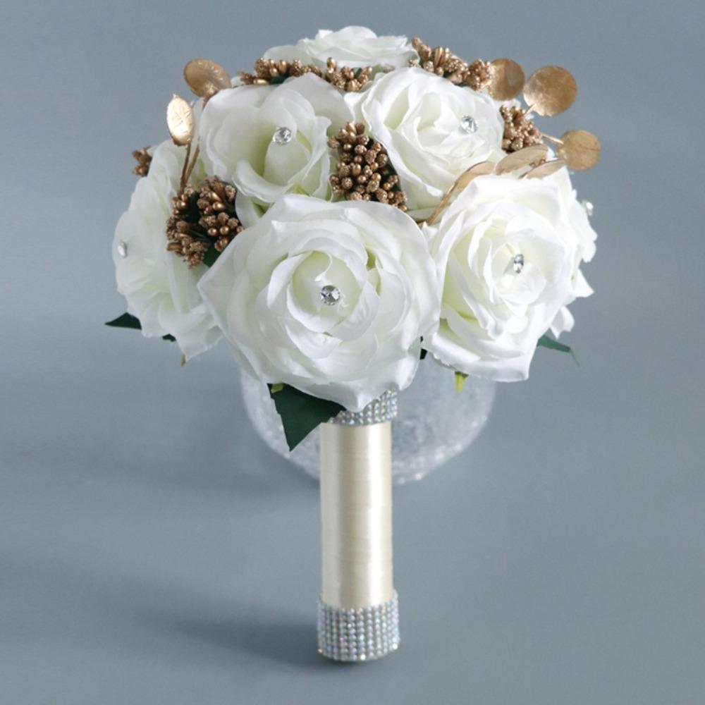 Rose Wedding Bouquet for Bride & Bridesmaid | Wedding Ceremony Prom & Party Decoration in White Red Orange Blue