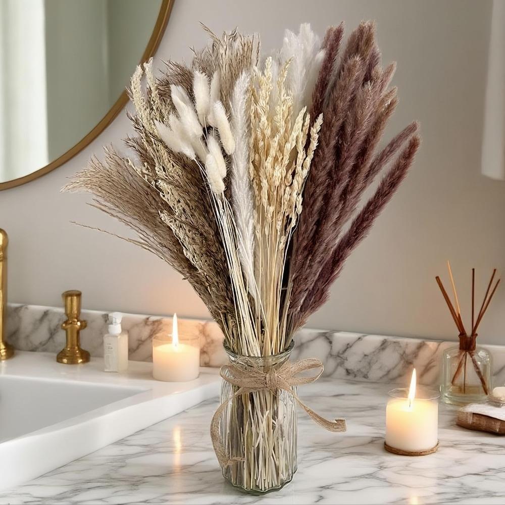 Collection of natural dried cortaderia selloana mixed flower for wedding coffee table by IPOPU