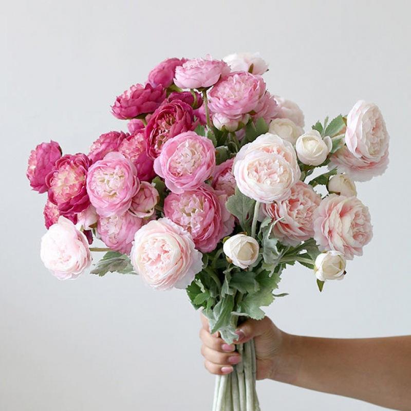 Artificial Peony Rose Combo Bouquet 6pcs | Home Table Wedding Party & Farmhouse Decor in Mix Pink Pink Red Pink White