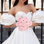 Real Touch Fuchsia Rose Stems 5pcs | Wedding Bouquet Centerpiece Home Decor in White Pink Dark Pink Beige Light Pink