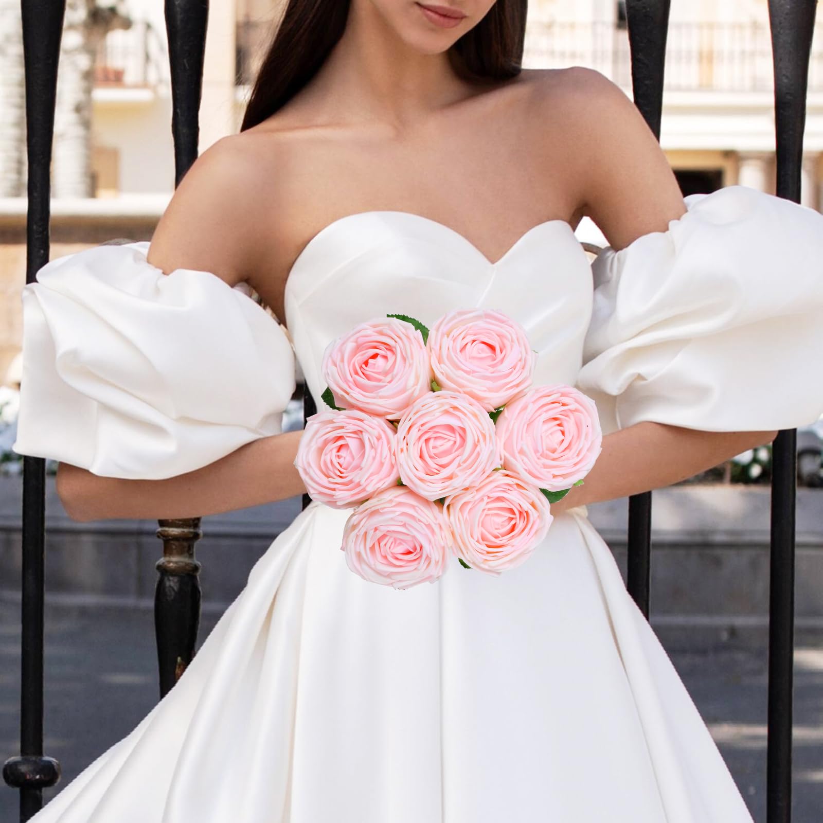 Real Touch Fuchsia Rose Stems 5pcs | Wedding Bouquet Centerpiece Home Decor in White Pink Dark Pink Beige Light Pink