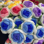 Handmade Crochet Rose Bouquet Set of 6 | Cotton Flower Gift for Valentine's Day Birthday Home Decor in Purple Pink Blue