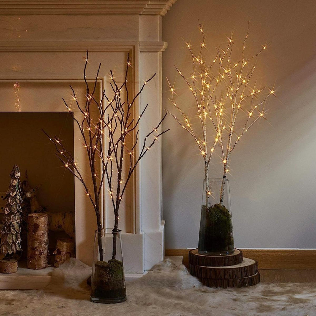 Lighted Brown Willow Branches 2PCS | 31" 50 LED Warm White with Timer & Dimmer for Holiday Wedding & Home Decor