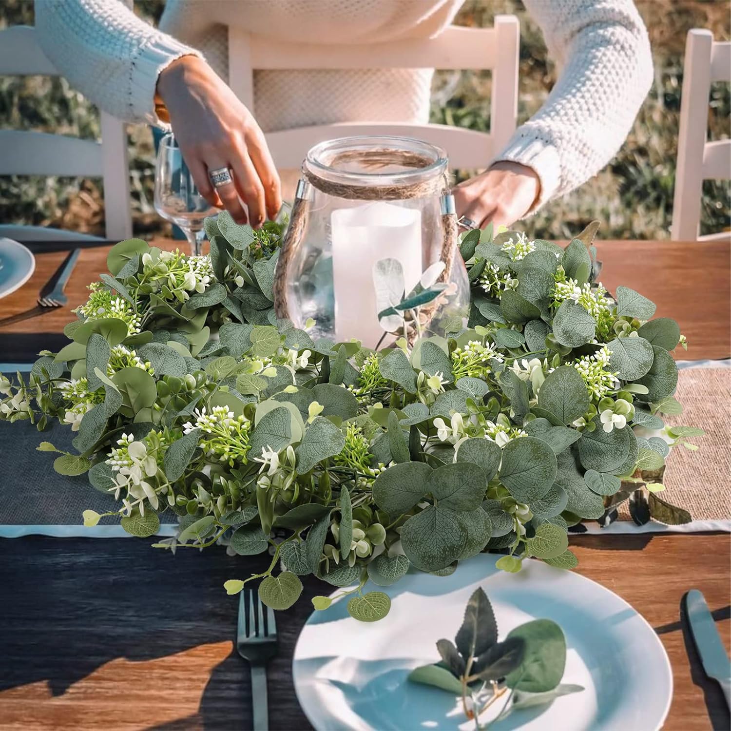Artificial Eucalyptus Grapevine Garland 2pcs with White Flowers | Wedding Arch Party Backdrop & Home Decor