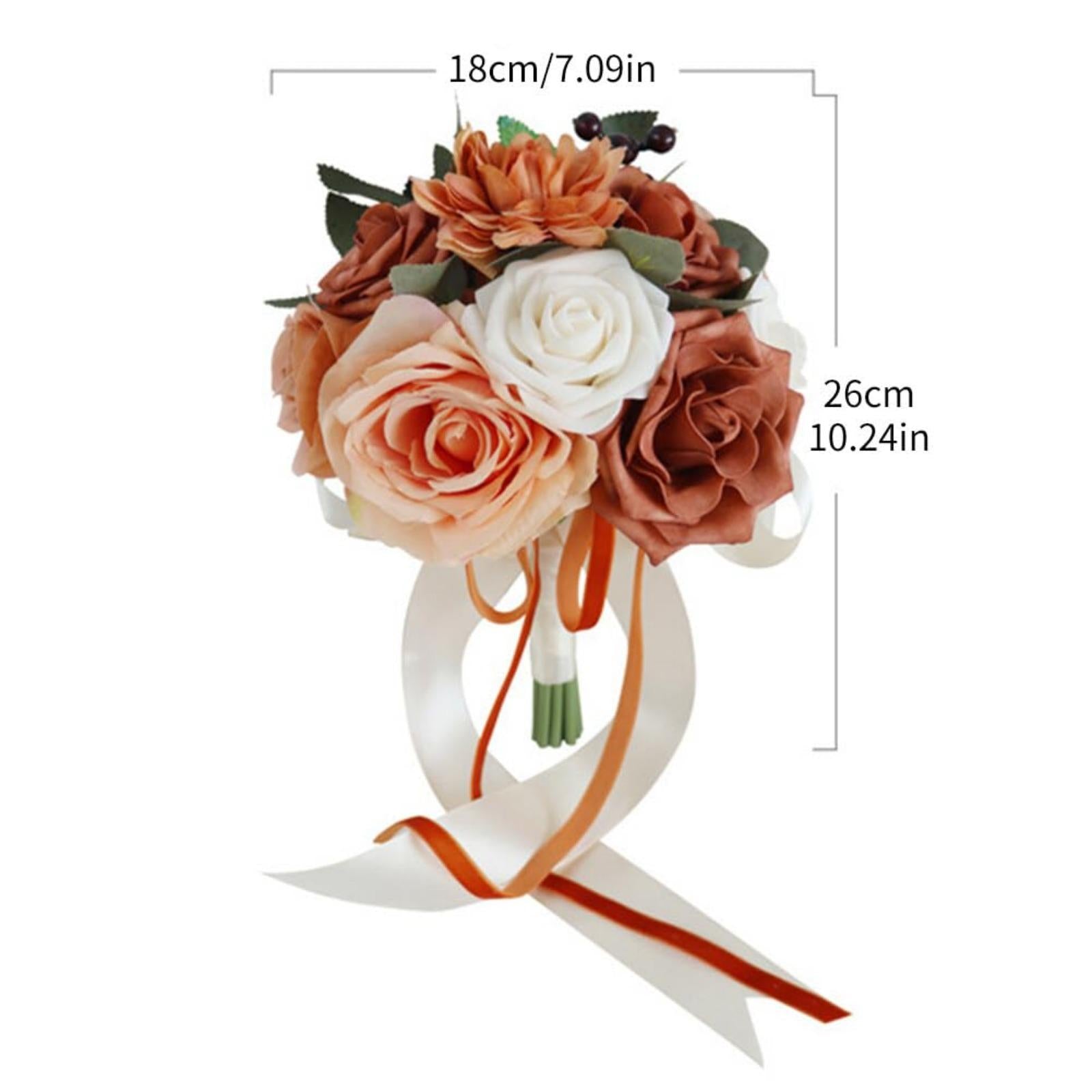 Artificial Rose Bridal Tossing Bouquet | Bride Bridesmaid Wedding Ceremony & Prom in Orange Pink Wine Red Blue