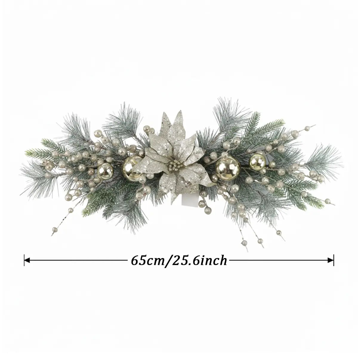 Christmas Poinsettia Swag Garland Size Chart – 27.59 Inch Artificial Holiday Door Swag
