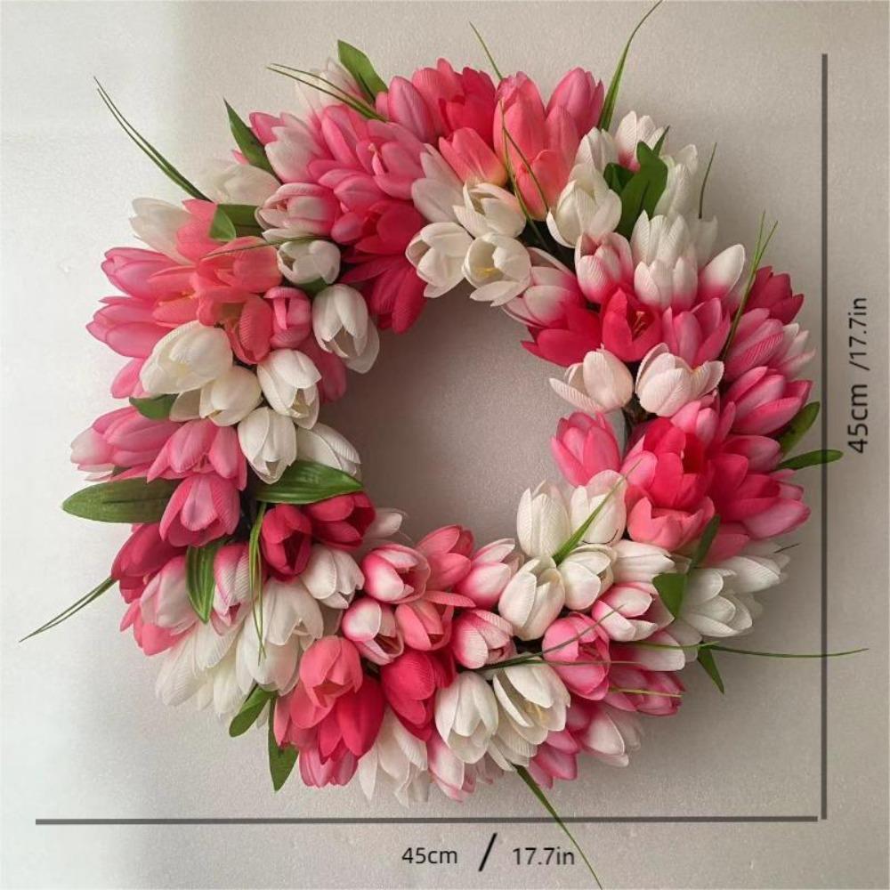 Artificial Spring Tulip Wreath for Front Door | Wall Window Mother's Day Easter Wedding & Party Decor in Pink Yellow Orange