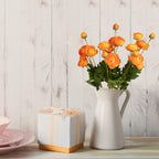Artificial Ranunculus Flowers Set of 4 | Real Touch Stems | White Yellow Orange Pink