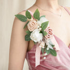 Artificial Flower Corsage Set 2pcs | Wedding Prom Homecoming Graduation Mother Daughter Shoulder & Wristlet in 10 Colors