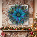 Blue Faux Plume Hanging Wreath | Rustic Boho Festival Ornament for Home Door Wall Wedding & Party Decor