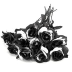 Detail of black & white roses with stems for 10pcs gothic wedding by IPOPU