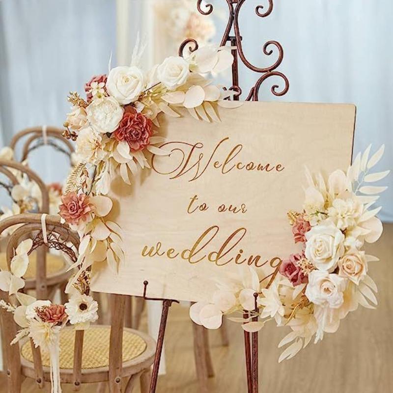 Artificial Flowers for Wedding Welcome Sign & Arch | Ceremony Backdrop Party Decor in Orange Blue Purple Pink White