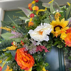 Colorful Artificial Floral Wreath with Sunflower and Green Leaves | Front Door Wall Spring Summer Party & Graduation Decor