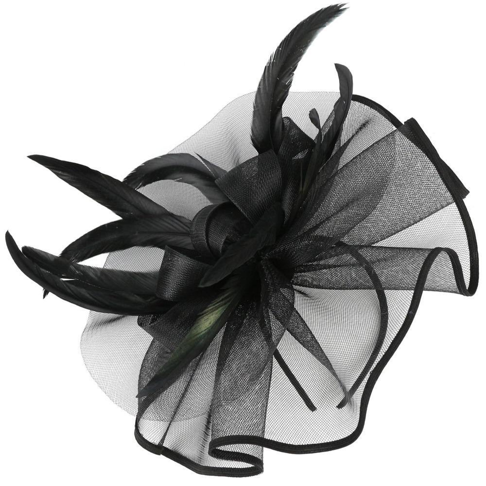 Women's Flower Headband with Veil & Feather Hair Clip | Tea Party Wedding Cocktail Headwear in 3 Colors