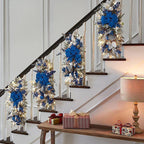 Christmas Door Swag with Bow, Artificial Pine Needle Swag with Berries & Glitter Leaves for Front Door Wall Fireplace Staircase Holiday Decor