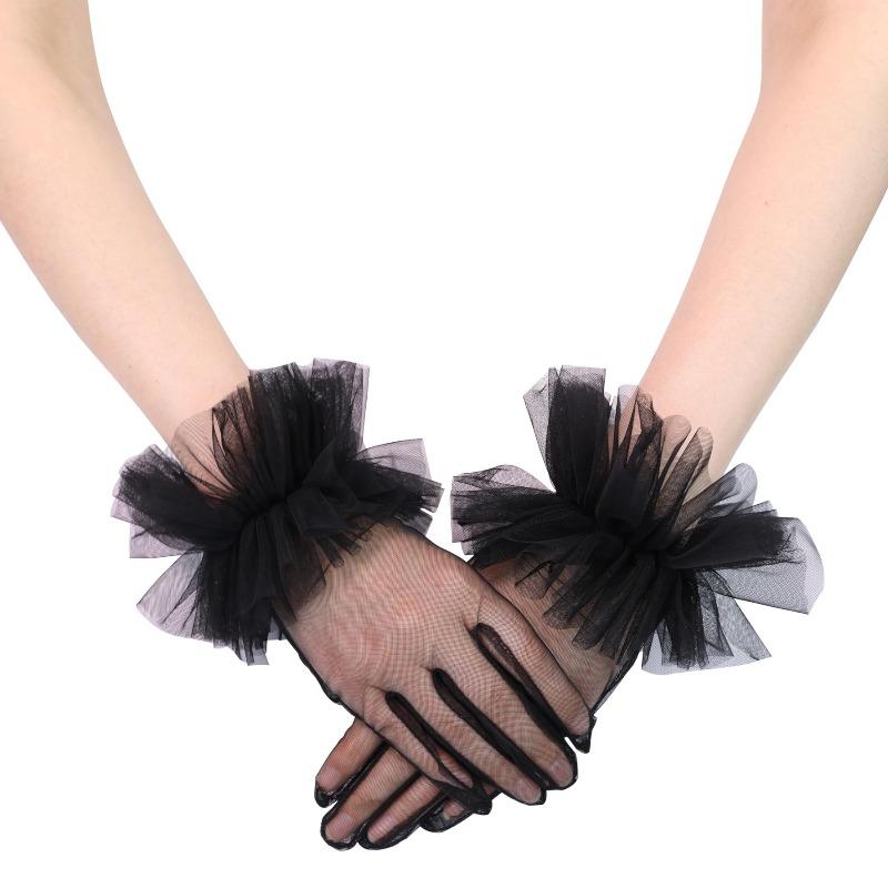 Women's Ruffled Tulle Short Gloves | Tea Party Wedding Evening Wrist Gloves in 5 Colors