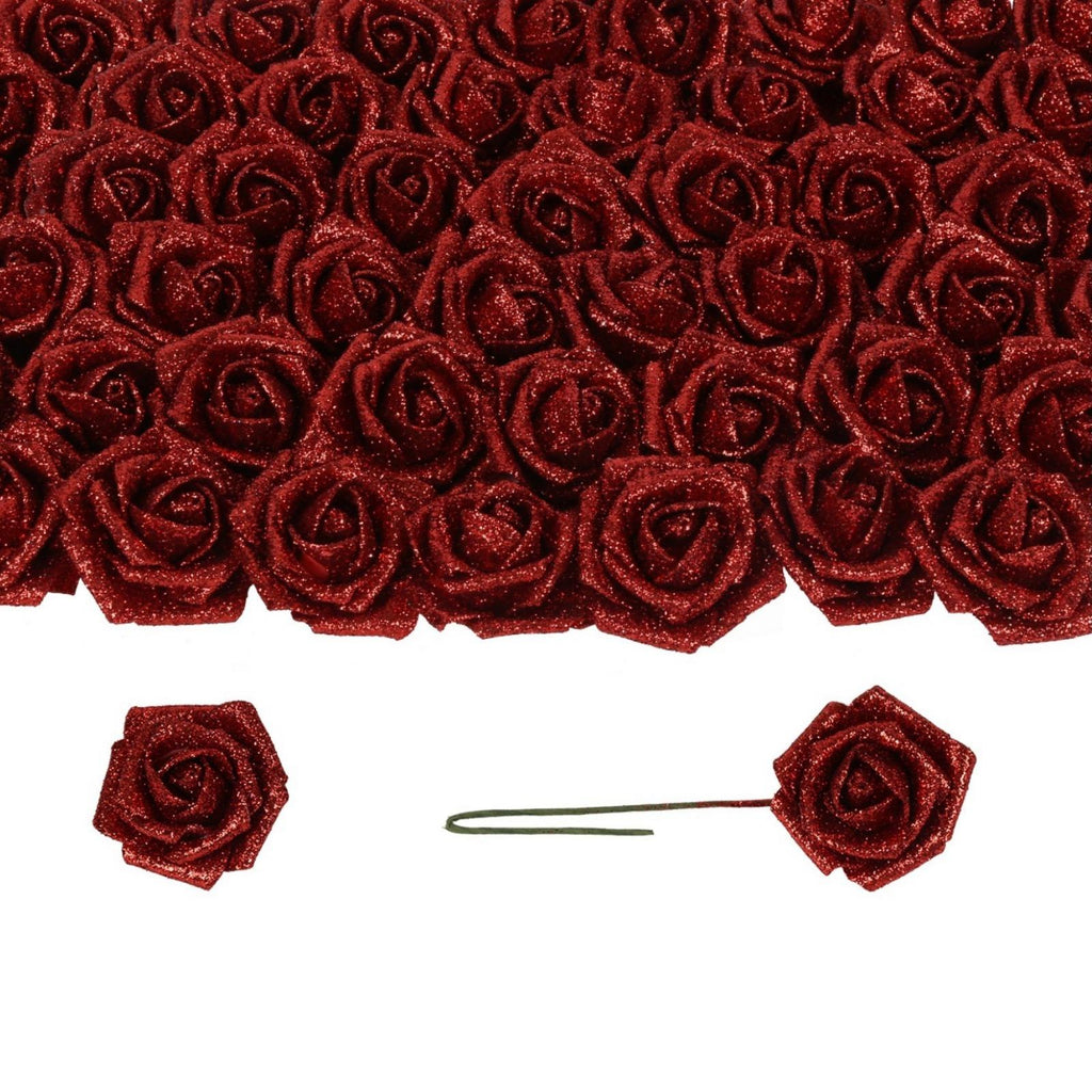 Glitter Roses Bouquet with Stems 50pcs | DIY Wedding Bridal Bouquet Valentine's Day Party & Home Decor in Gold Silver Blue Red Black