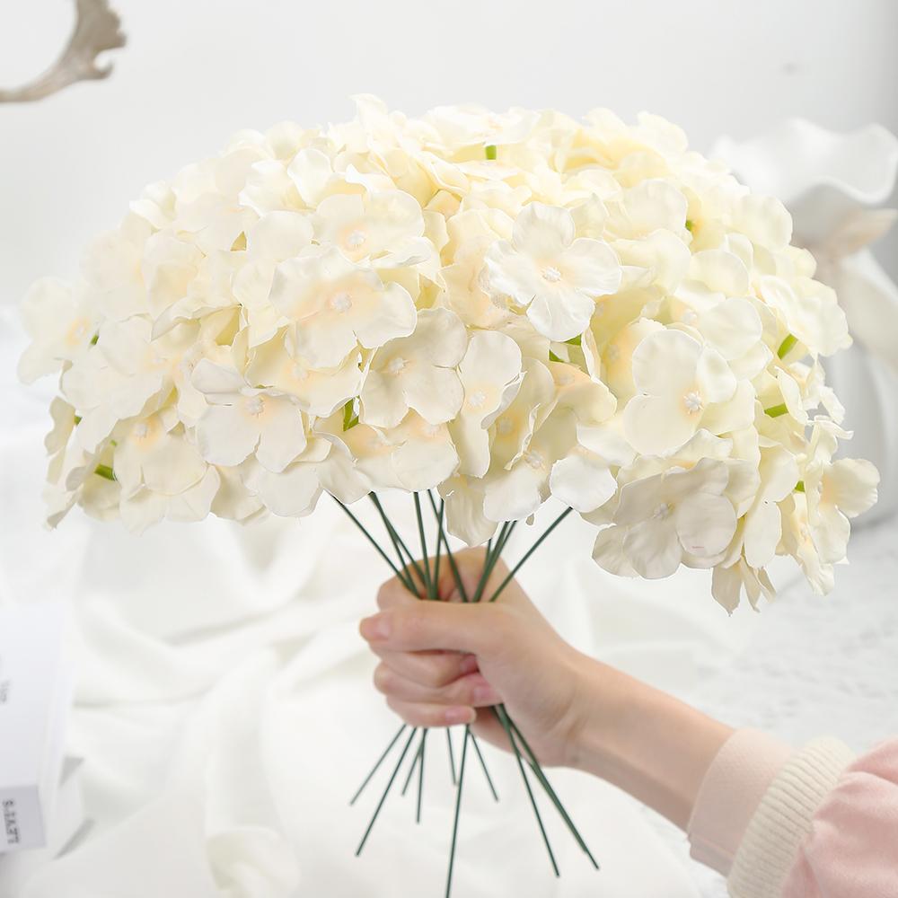 Real Touch Faux Hydrangea Flowers with Stems 10pcs | Wedding Home Party Easter & Graduation Decor in Beige White Pink Blue 8 Colors