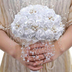 Luxury Rhinestone & Pearl Bridal Bouquet | Wedding Flowers for Bride & Bridesmaid in White & Pink