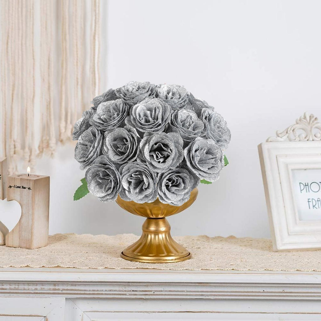 Glitter Roses Bouquet with Stems 30pcs | Wedding Party Christmas & Home Decor in Gold Silver Pink Purple 16 Colors
