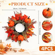 Fall Maple Leaf Pumpkin Candle Rings – 4-Piece Set, 10.24in