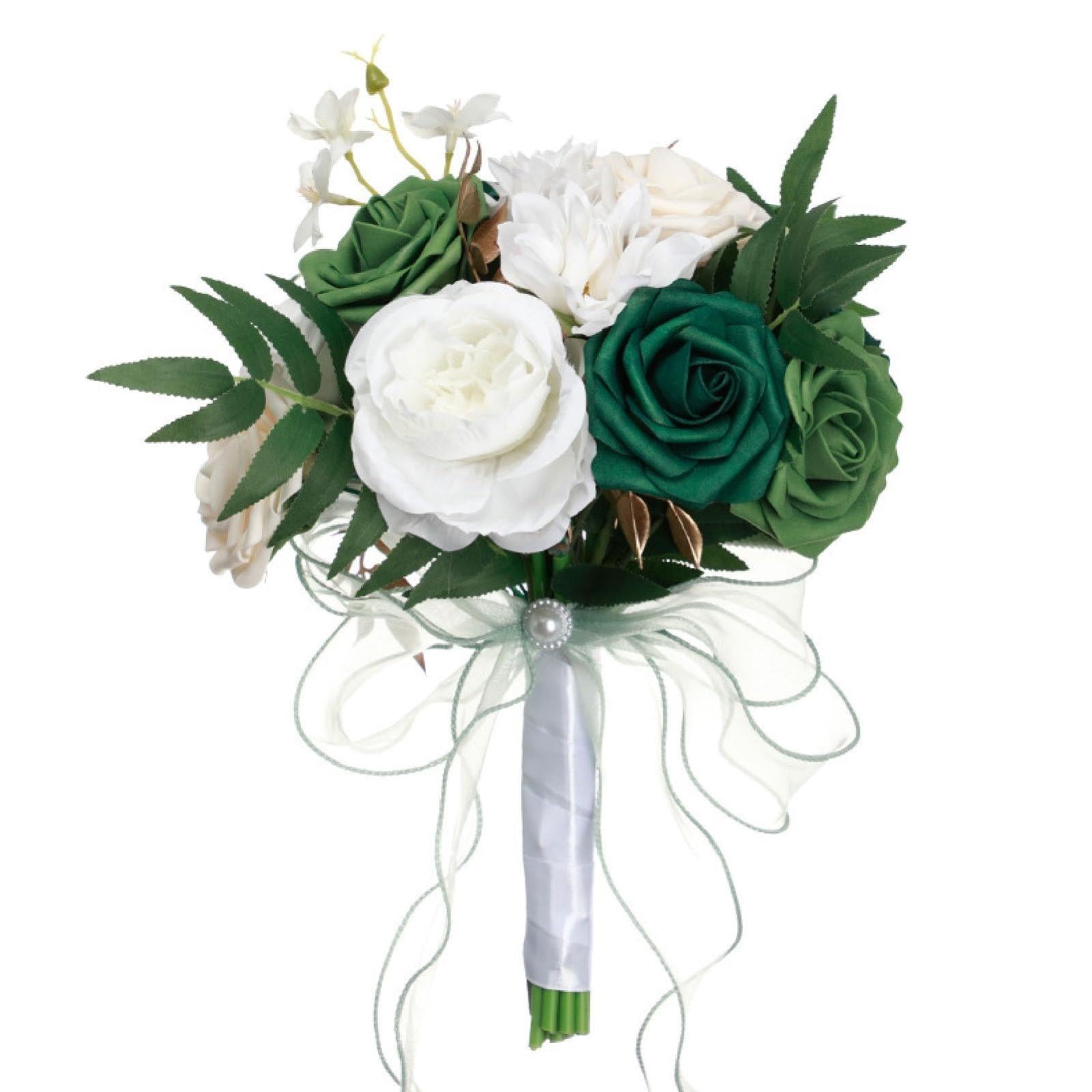 Handmade Bridal Wedding Bouquet | Ceremony Church Decoration in Blue Green Wine Red White Pink 5 Colors