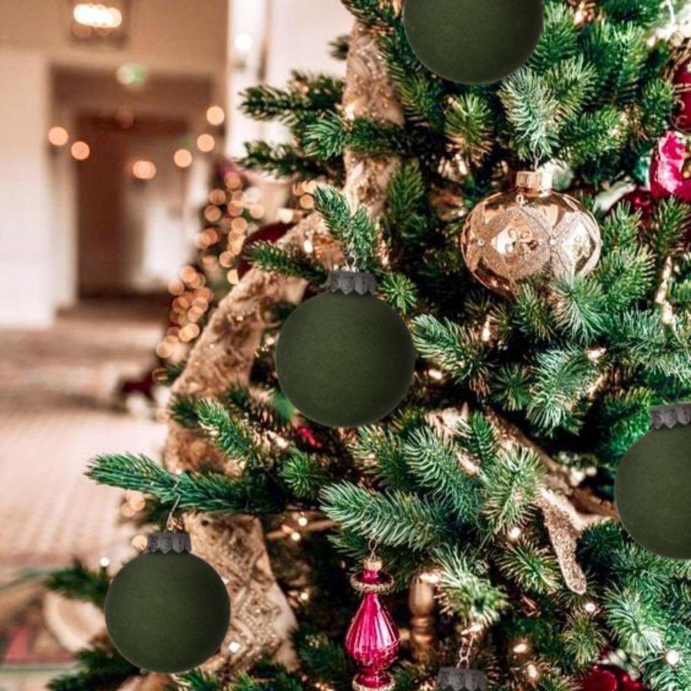 Velvet Christmas Ball Ornaments Bulk Shatterproof 3.15 Inch | Flocked Xmas Tree Hanging Decorations in Brown Green Wine Red White