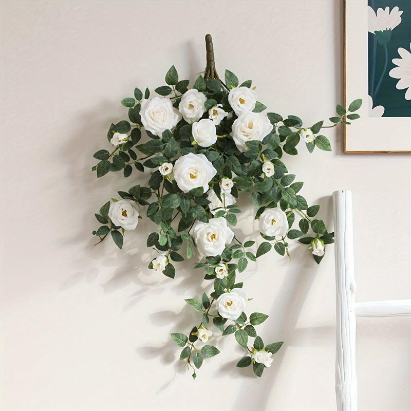 Artificial Flower Rattan Wall Hanging | Boho Floral Wall Decor for Living Room Bedroom & Entryway in Red Champagne