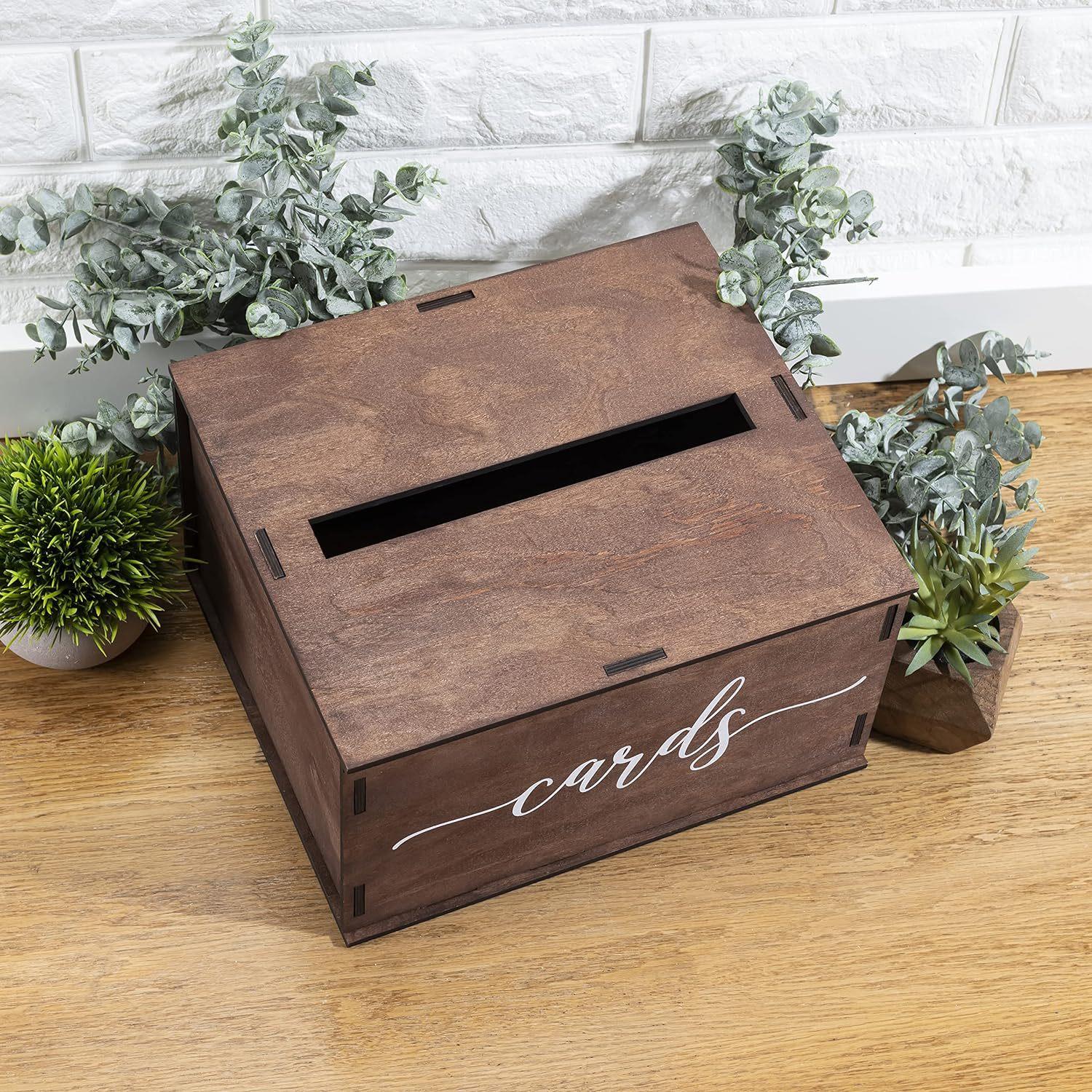 Wooden Wedding Card Box with Slot and Lid | Rustic Reception Gift Money & Card Holder Keepsake