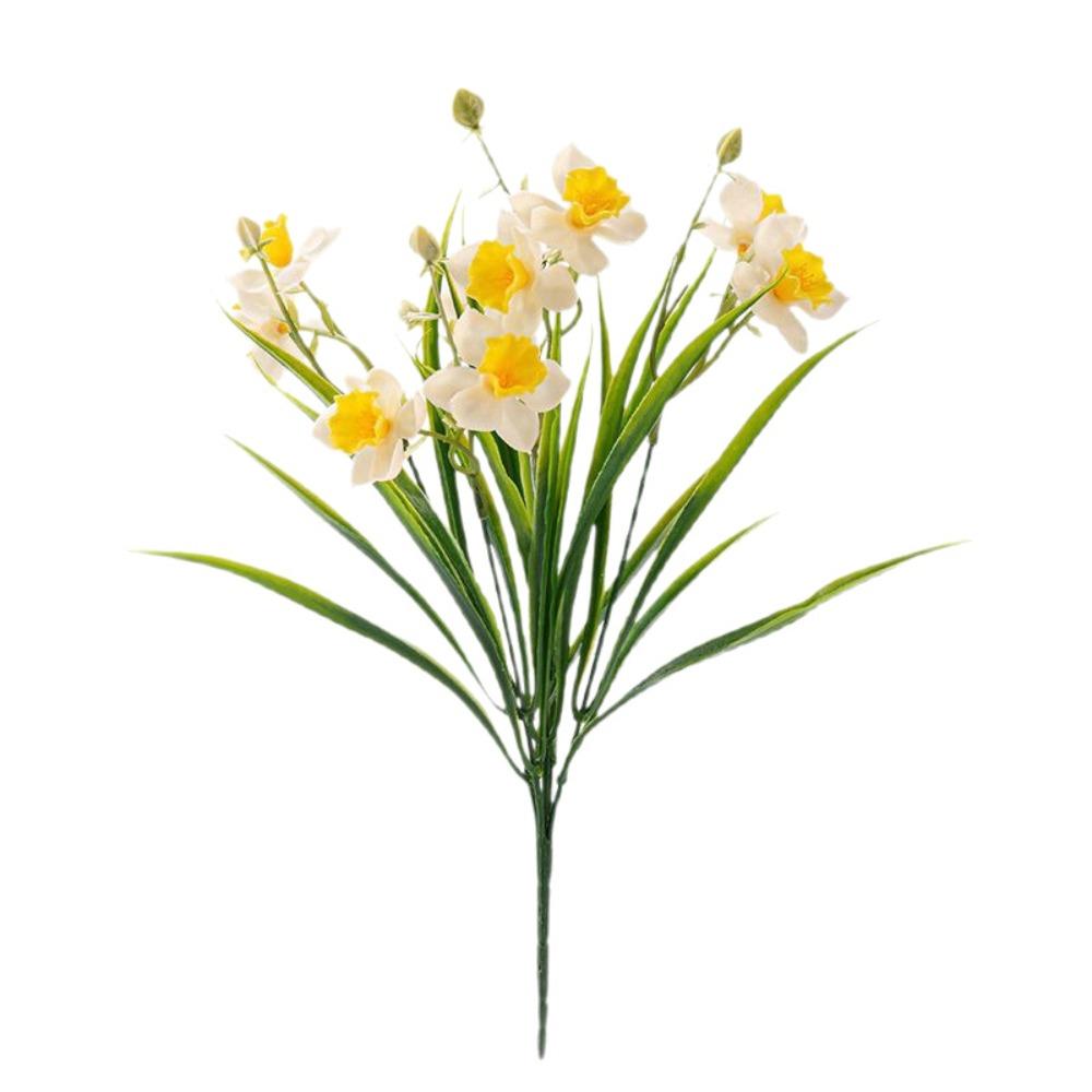 Artificial Daffodils Flowers 5 Bundles | Faux Spring Blooms for Wedding Home Garden & Photography Decor in Yellow Beige