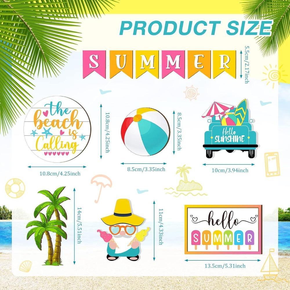 Hello Summer Hawaii Beach Gnome Wood Sign | Farmhouse Rustic Decor for Kitchen Shelf Tiered Tray & Home